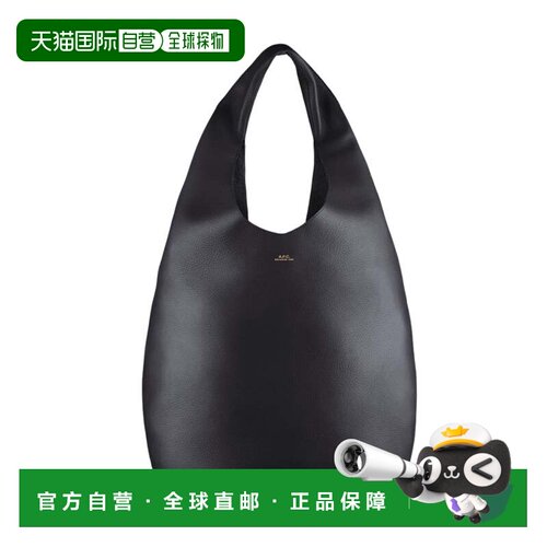 自营a.p.c.黑色Le Neige金色压花徽标牛皮皮革托特包-黑色 美国奥