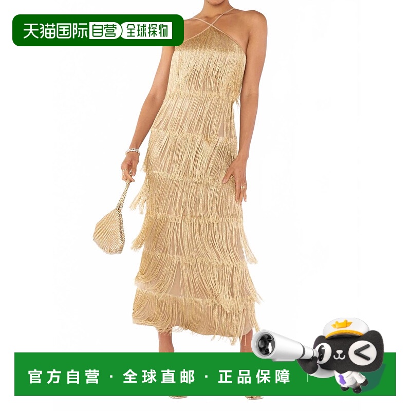 自营show me your mumuGatsby Maxi Dress In Gold Rush Fringe -