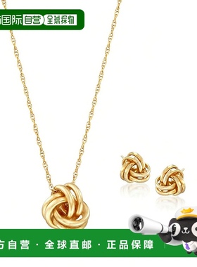 自营 Ross-Simons 14kt 黄金爱心结首饰套装：项链和耳环 - 18 英
