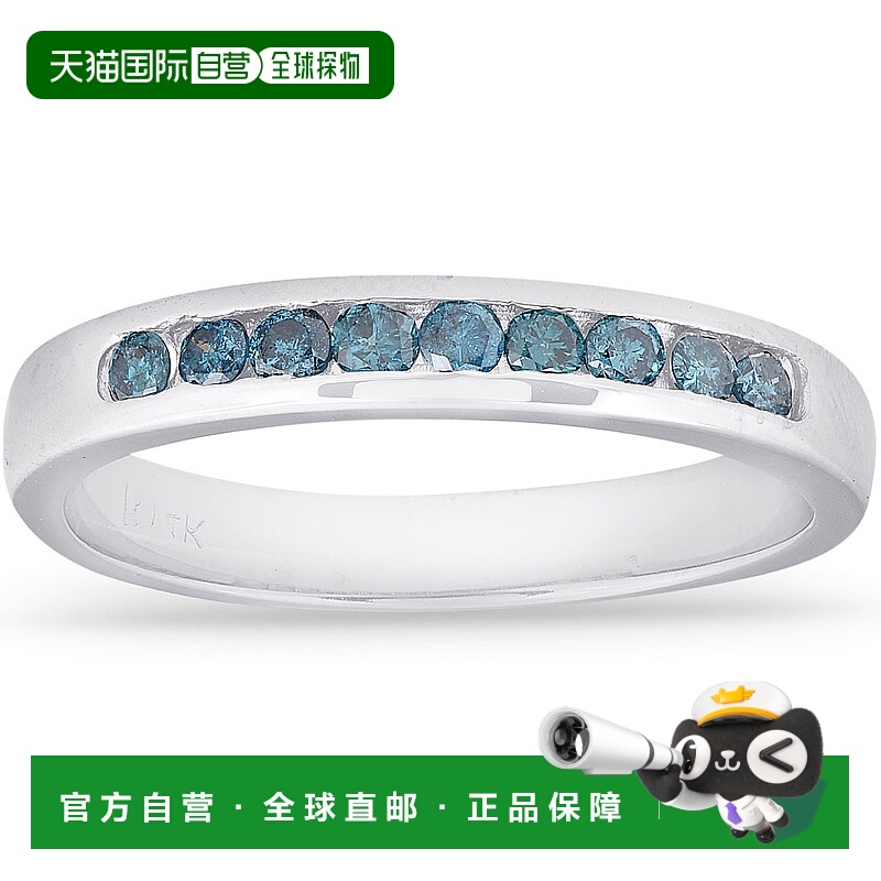 自营 pompeii31/4 cttw 蓝色钻石结婚戒指 14K 白金槽镶可叠戴戒