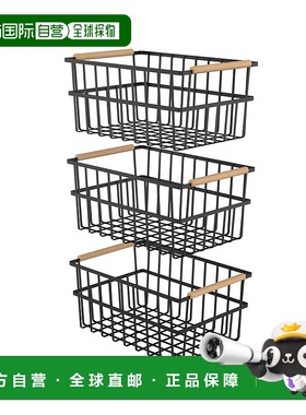 自营 Oceanstar 带把手金属线整理箱篮，3 件套，黑色 - 黑色 美