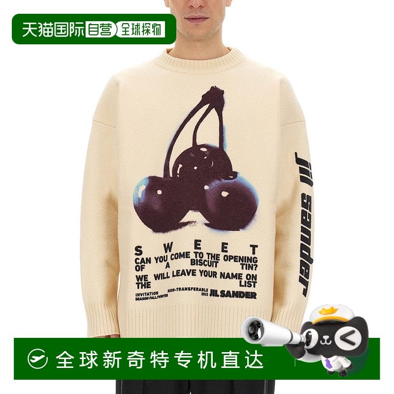 自营jil sanderPlayful Wool Knit Sweater With Cherry Embroide