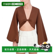 自营 bcbgmaxazria女式扭纹亚麻混纺短款上衣 - 巧克力棕色 美国