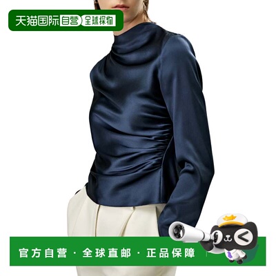 自营lilysilkOblique Wave Silk Blouse for Women - navy blue