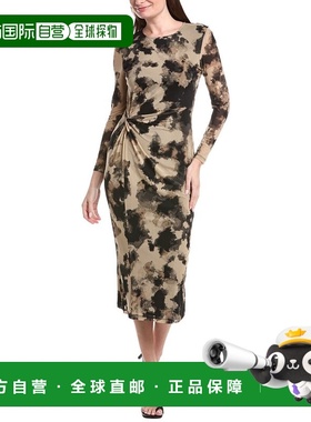 自营Kenneth Cole Printed Mesh Midi Dress - brown 美国奥莱直