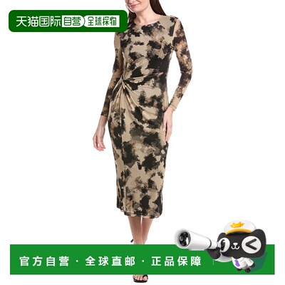 自营Kenneth Cole Printed Mesh Midi Dress - brown 美国奥莱直
