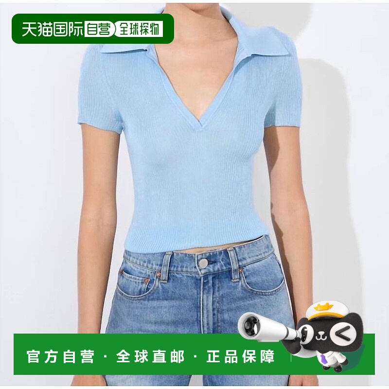 自营alice + oliviaMartha V领Polo衫矿物蓝-矿物蓝 美国奥莱直发