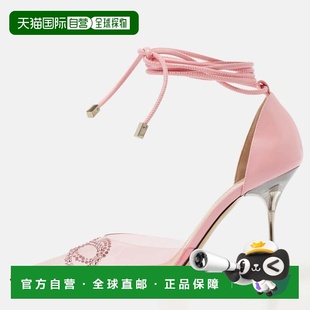 自营Mach & Mach Pink Leather And Pvc Crystal Embellished Bow