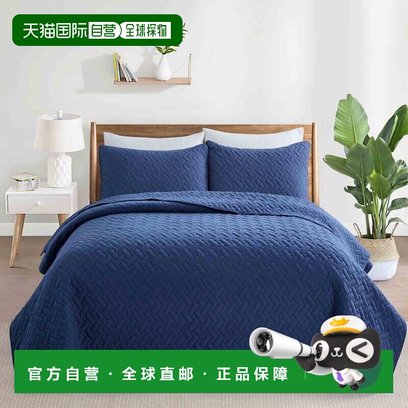 自营Peace Nest Peace Nest 3 件套绗缝床罩套装 - 海军蓝 美国奥