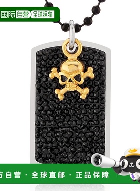 自营 Crucible Los Angeles 不锈钢黑色水晶头骨吊饰狗牌项链 -
