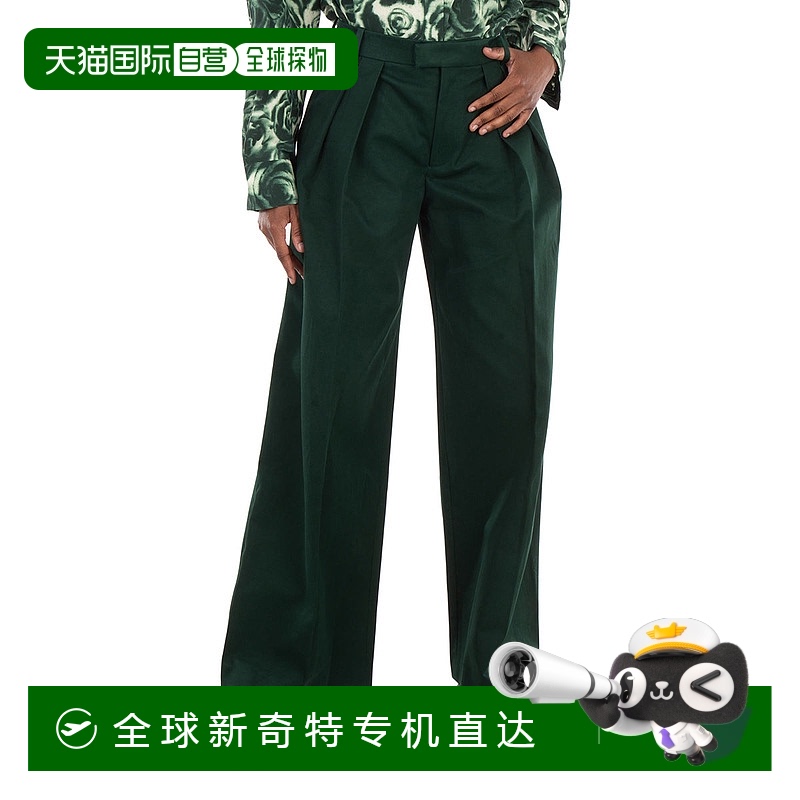 自营 Burberry宽腿褶皱细节棉质长裤-常春藤 【美国奥莱】直发