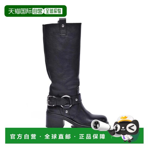 自营ashBlack Leather Rubber Women's Biker Boots - black 美国
