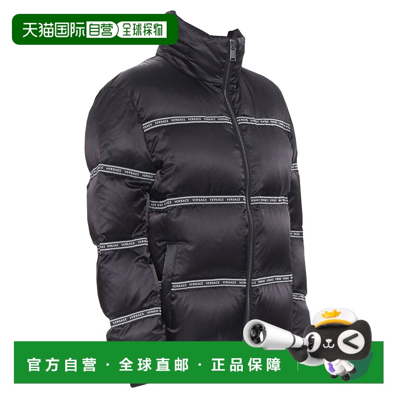 自营 Versace Nastro 印刷标志丝带鹅绒夹克 - 黑色 美国奥莱直发
