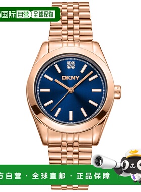 自营 DKNY EVERYDAY Nolita Midi深蓝色女士手表-玫瑰金 美国奥莱
