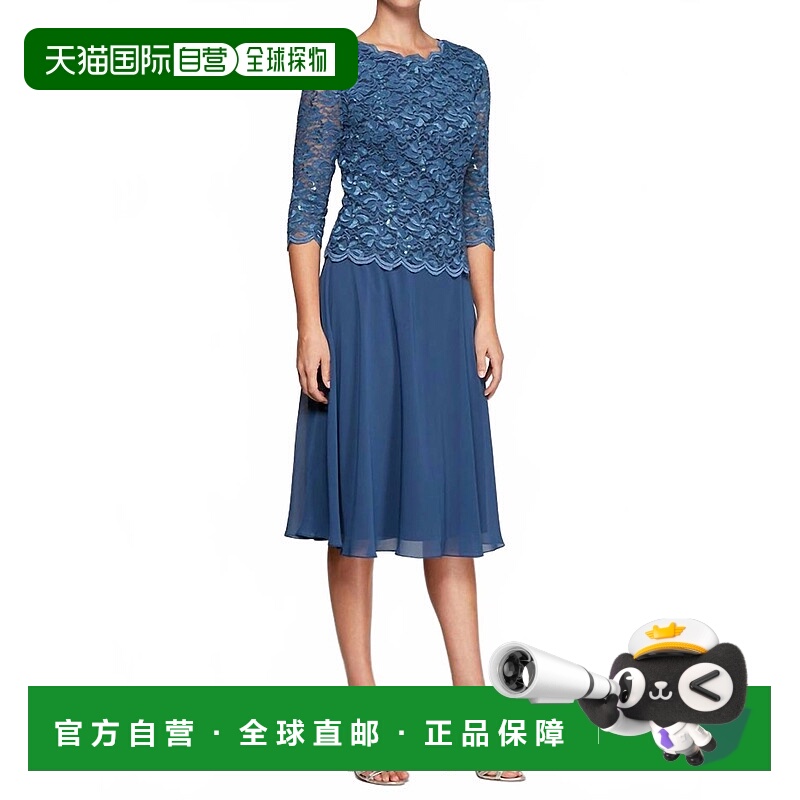 自营alex eveningsBella Sequin Lace Midi Dress In Wedgewood B