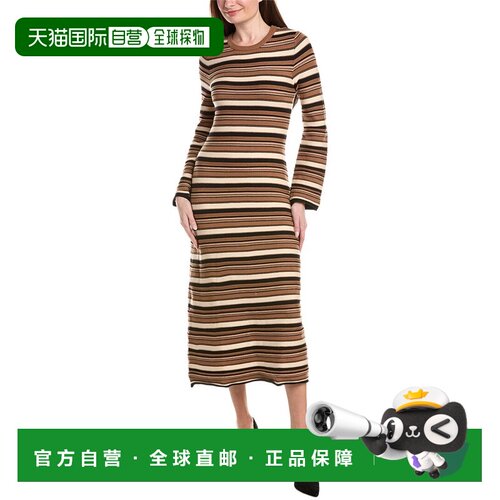 自营Elie Tahari Bell Sleeve Stripe Fitted Midi Dress - black