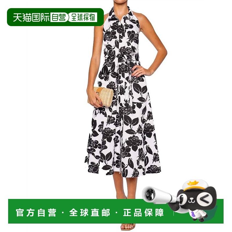 自营carolina herreraWomen's Floral Halter Tie Waist Midi Dre