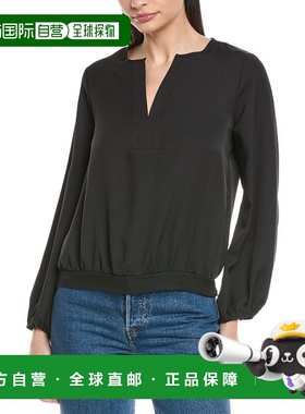 自营Vince Camuto Half Placket Blouse - black 美国奥莱直发