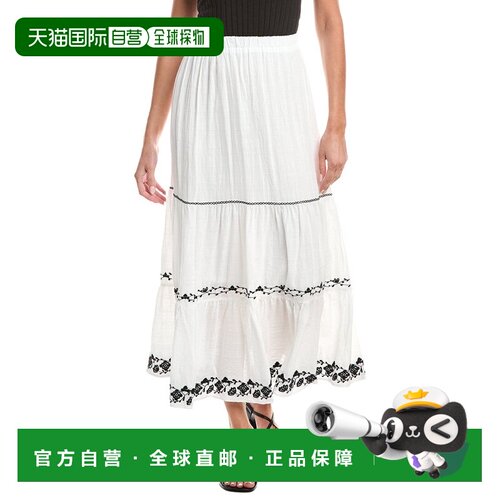 自营Max Studio Embroidered Tiered Maxi Skirt - white 美国奥