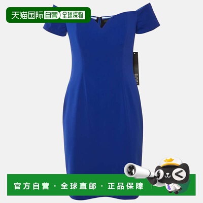 自营Badgley Mischka Blue Crepe Off Shoulder Mini Dress - blu