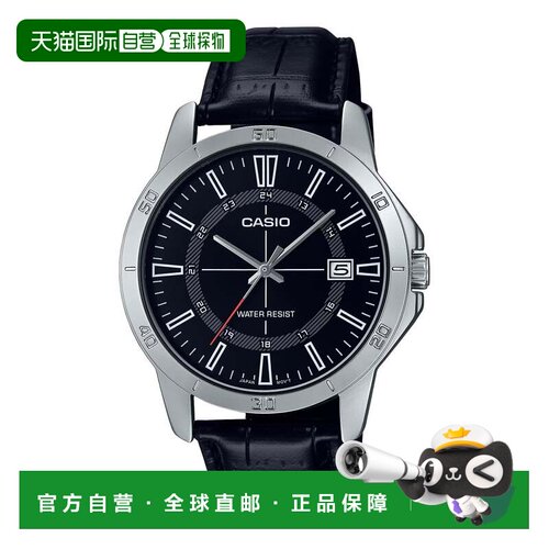 自营Casio Men’s Black Leather Watch with Black Dial - MTP-V