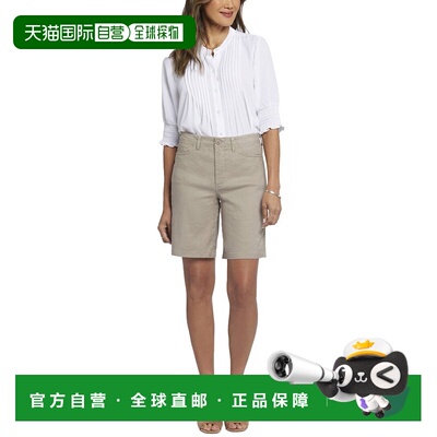 自营NYDJ Bermuda Saddlewood Linen-Blend Short - brown 美国奥