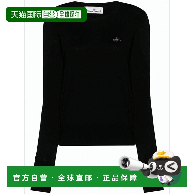 自营vivienne westwoodBlack Knit Sweater With Cream Pleated H