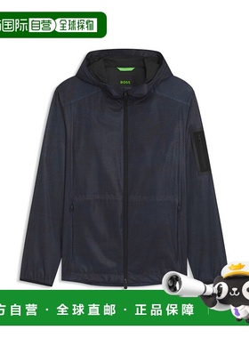 自营bossHooded parka jacket with all-over print - dark blue