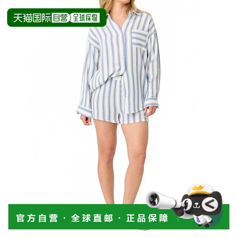 自营pj salvageBack From The Beach Striped Gauze Top In Blue