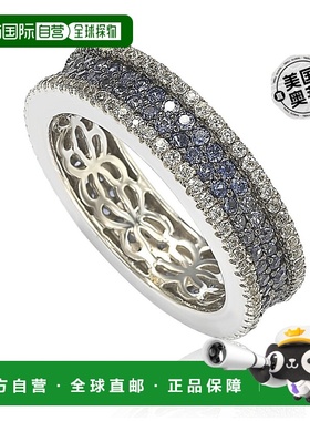 自营 Suzy Levian 纯银蓝宝石和钻石口音密镶永恒戒指 - 蓝色 美