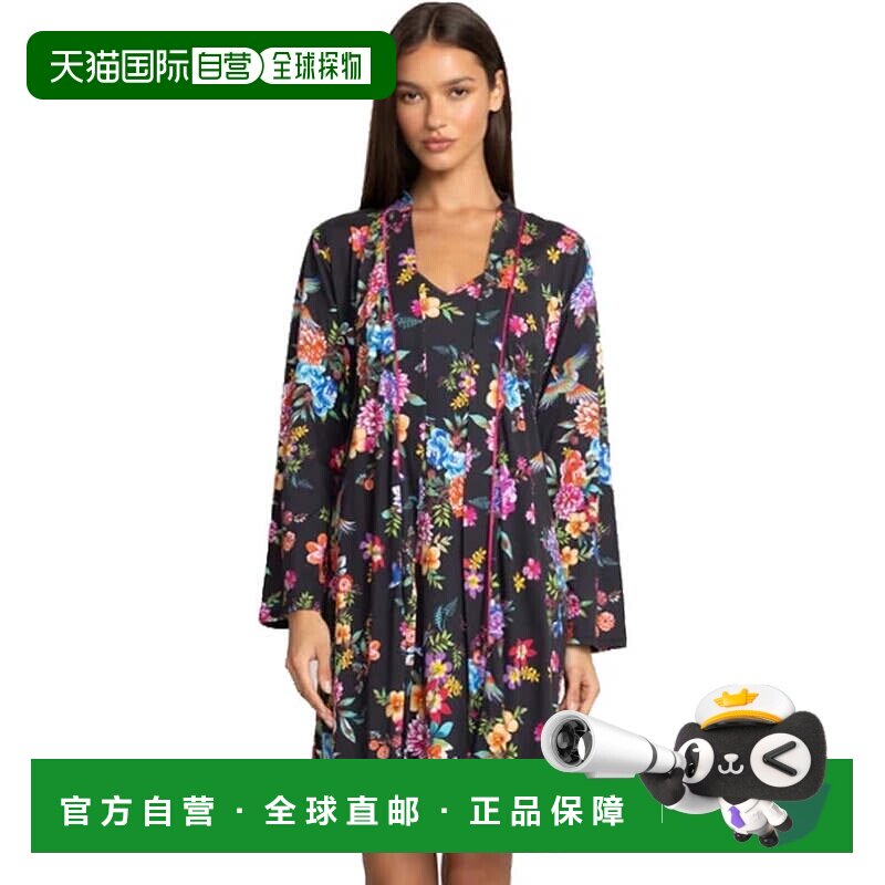 自营Johnny Was 女士 Sognatore Nero 睡袍 长袖 自系腰带 多色花