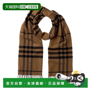 自营Burberry格子羊绒围巾-棕色 美国奥莱直发博柏利配饰
