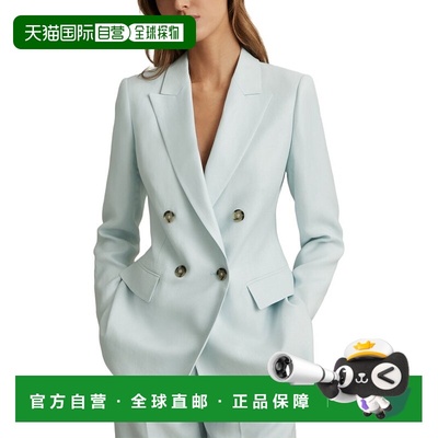 自营Reiss Lori Double-Breasted Linen-Blend Blazer - blue 美