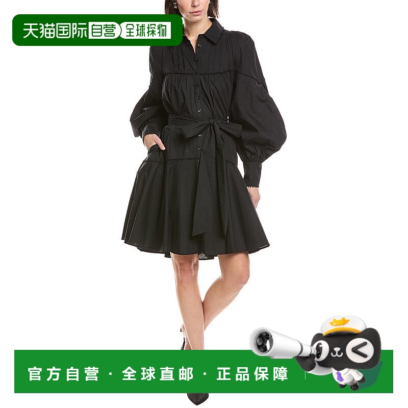 自营Marchesa Notte Poplin Shirtdress - black 美国奥莱直发