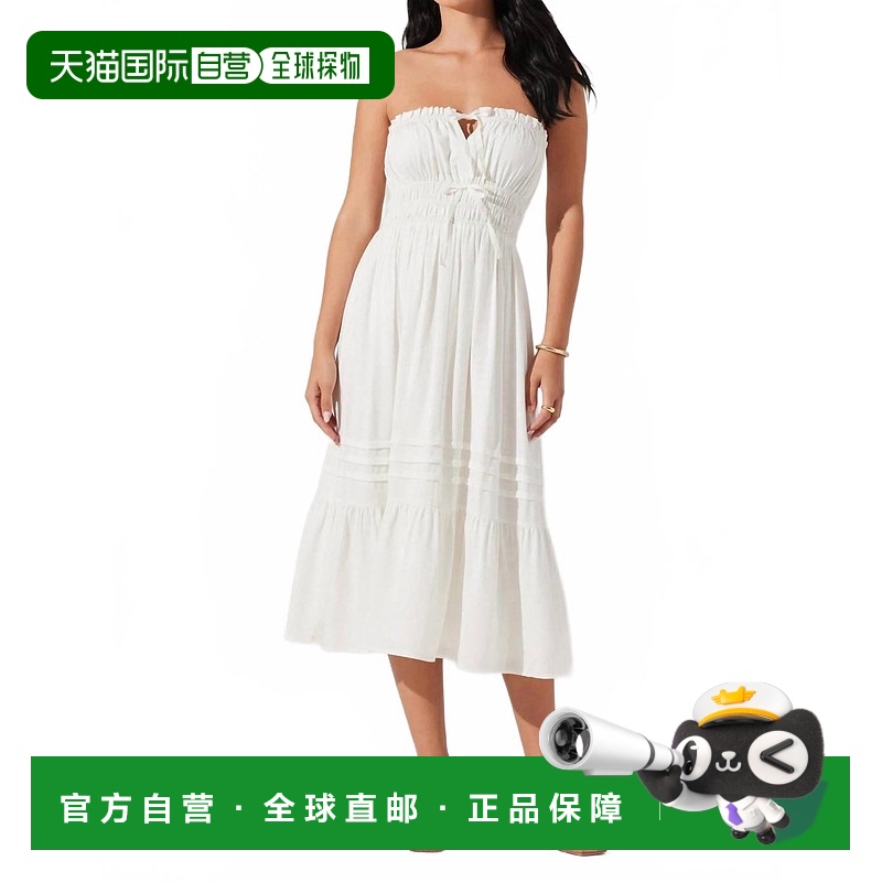 自营 astr the label白色奥布里无肩带烟熏迷笛连衣裙 美国奥莱直