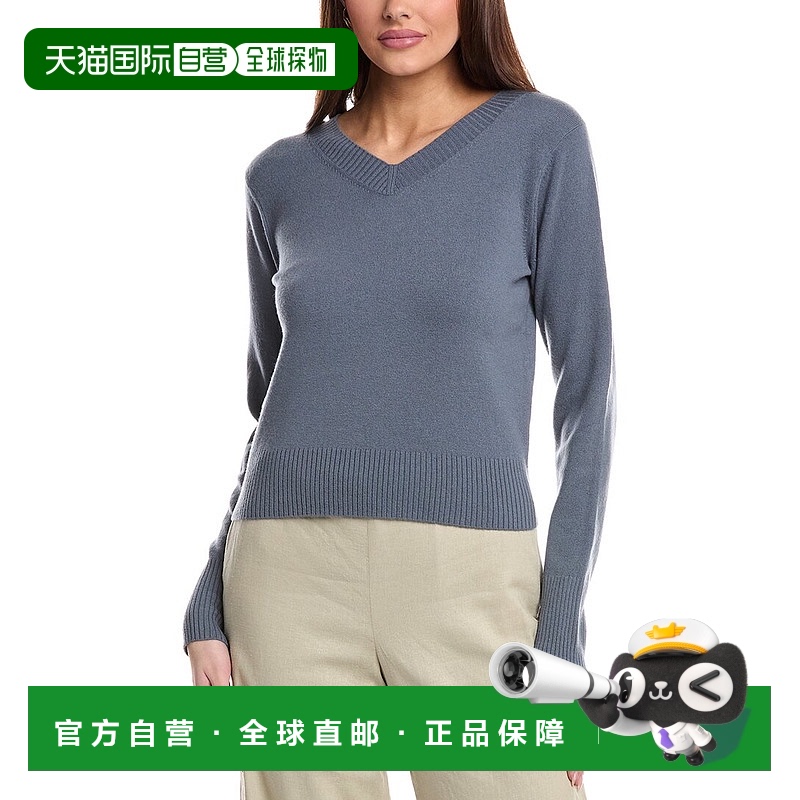 自营 Vince 短款 V 领羊毛与羊绒混纺套头衫 - 蓝色 美国奥莱直发