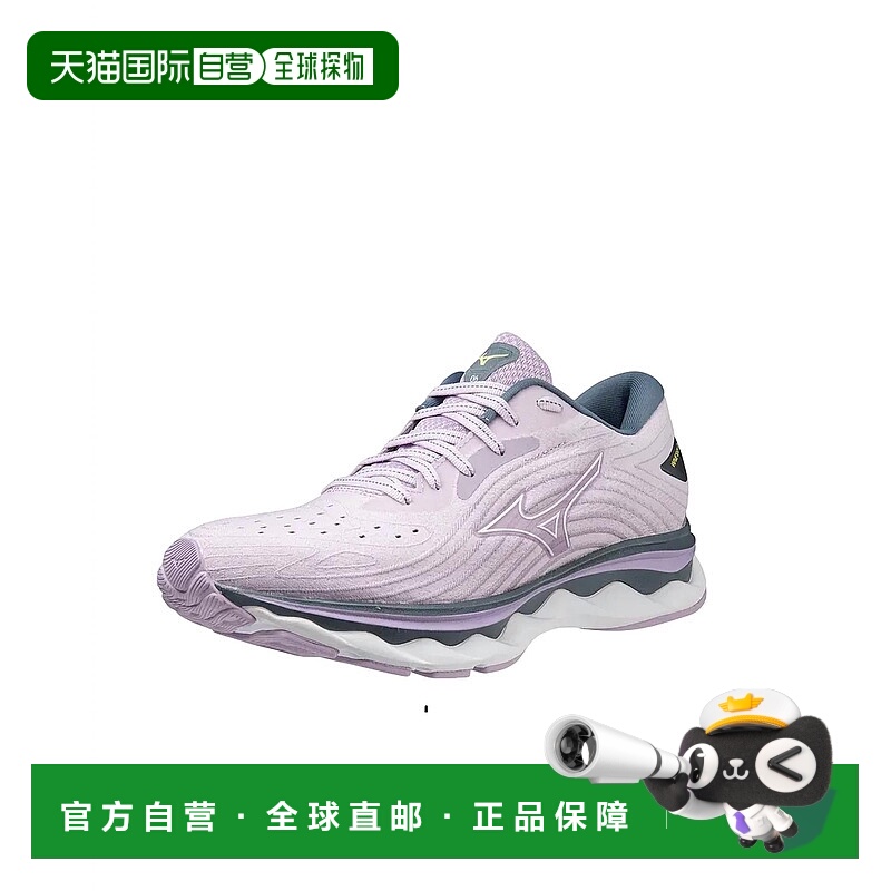 自营mizuno女式 Wave Sky 6 淡紫色/白色跑鞋 - 淡紫色/白色 美国