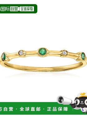 自营 Ross-Simons 祖母绿和钻石重音戒指 14kt 黄金 - 绿色 美国