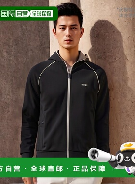 自营 Hugo Boss 男式 Skaz 1 全拉链运动衫，黑色 - 黑色 美国奥