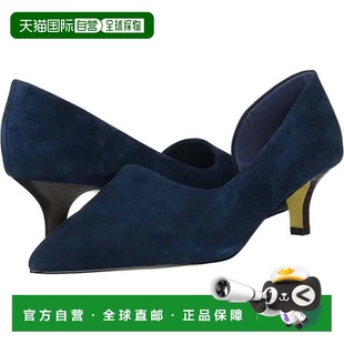 自营Bella Vita Quilla Pump Navy Suede Pointed Toe Kitten Hee