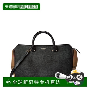 黑色 自營(yíng) Burberry Banwell中號(hào)皮革和格子帆布背包 美國(guó)奧萊直
