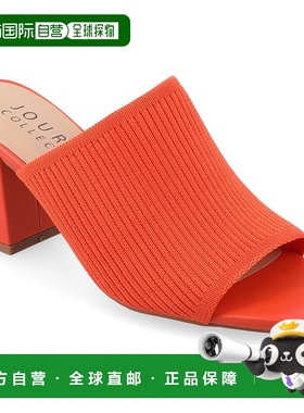 自营Journee Collection女式中宽款Lorenna露趾方跟凉鞋-橙色 美