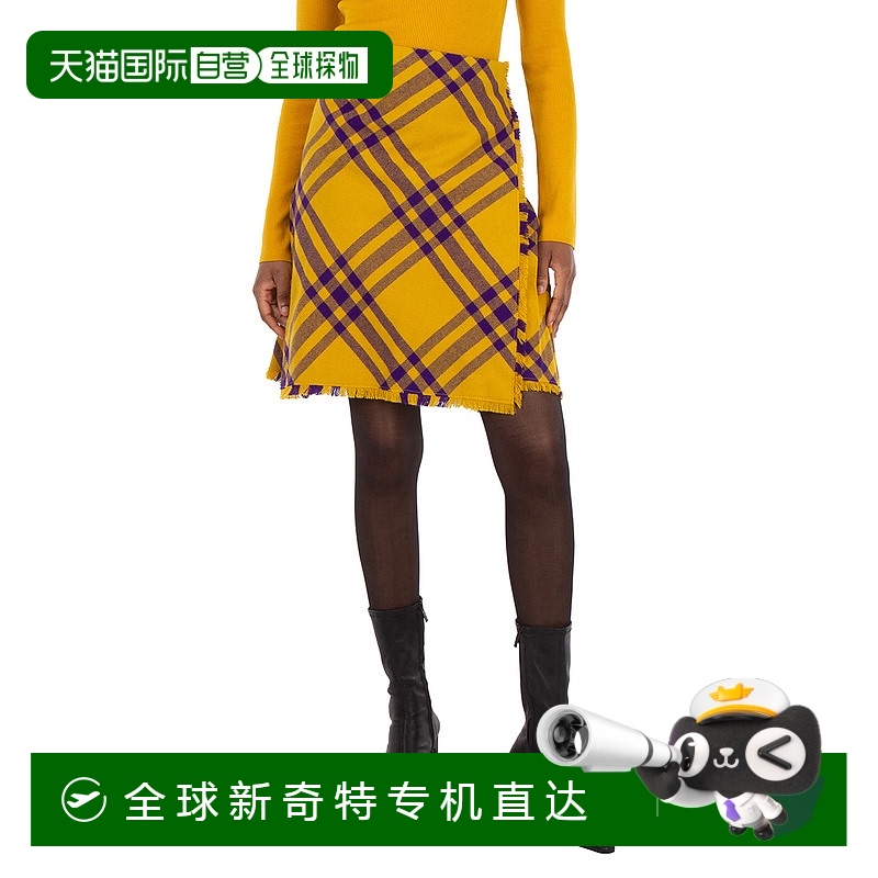 自营 burberry博柏利格子图案磨损的短裙-梨形ip格子 【美国奥莱