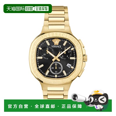 自营versaceV-Chrono Square Bracelet Watch - gold/gold/black