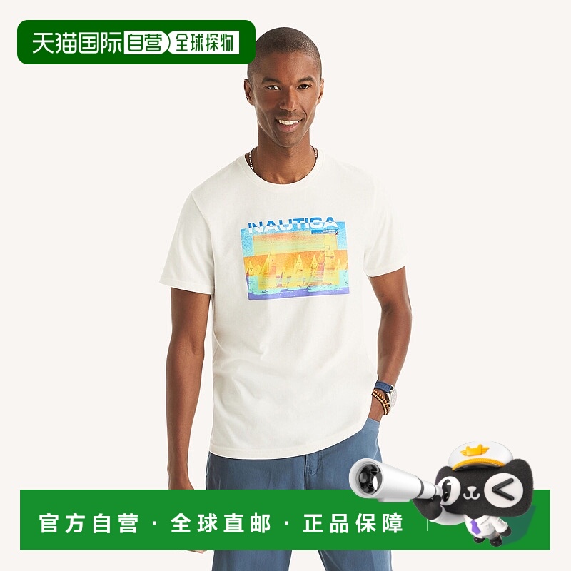 自营Nautica Mens Retro Sailing Graphic T-Shirt - sail white