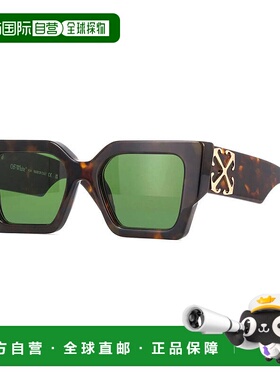 自营off-white米白色方形全边太阳镜，哈瓦那框架和绿色镜片Oeri1