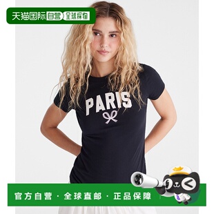 自营Aeropostale Paris Bow Applique Graphic Tee - black 7 【