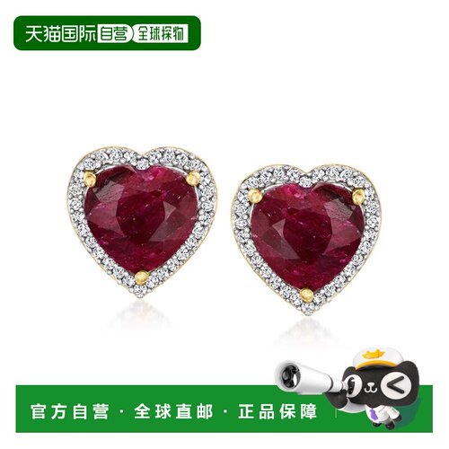 自营Ross-Simons Ruby and . Diamond Heart Earrings in 18kt Go