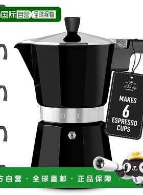 自营Zulay Kitchen Moka Pot浓缩咖啡Stovetop咖啡机6杯-黑色 美