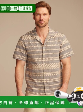 自营Lucky Brand Men's Textured Stripe Camp Collar Short Slee